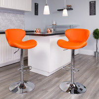 Flash Furniture CH-321-ORG-GG Contemporary Vinyl Adjustable Height Barstool with Chrome Base in Orange
